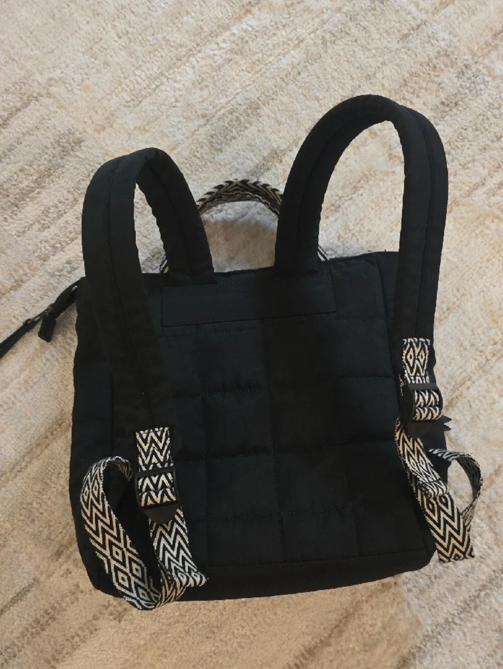 Universal Thread Black Quilted Backpack Tote with Patterned Handles